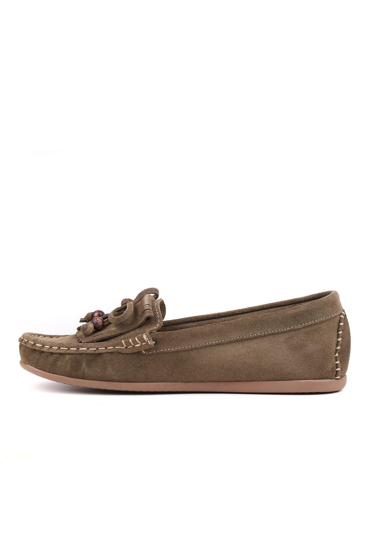 Melora hakiki deri kadın loafer yeşil detay