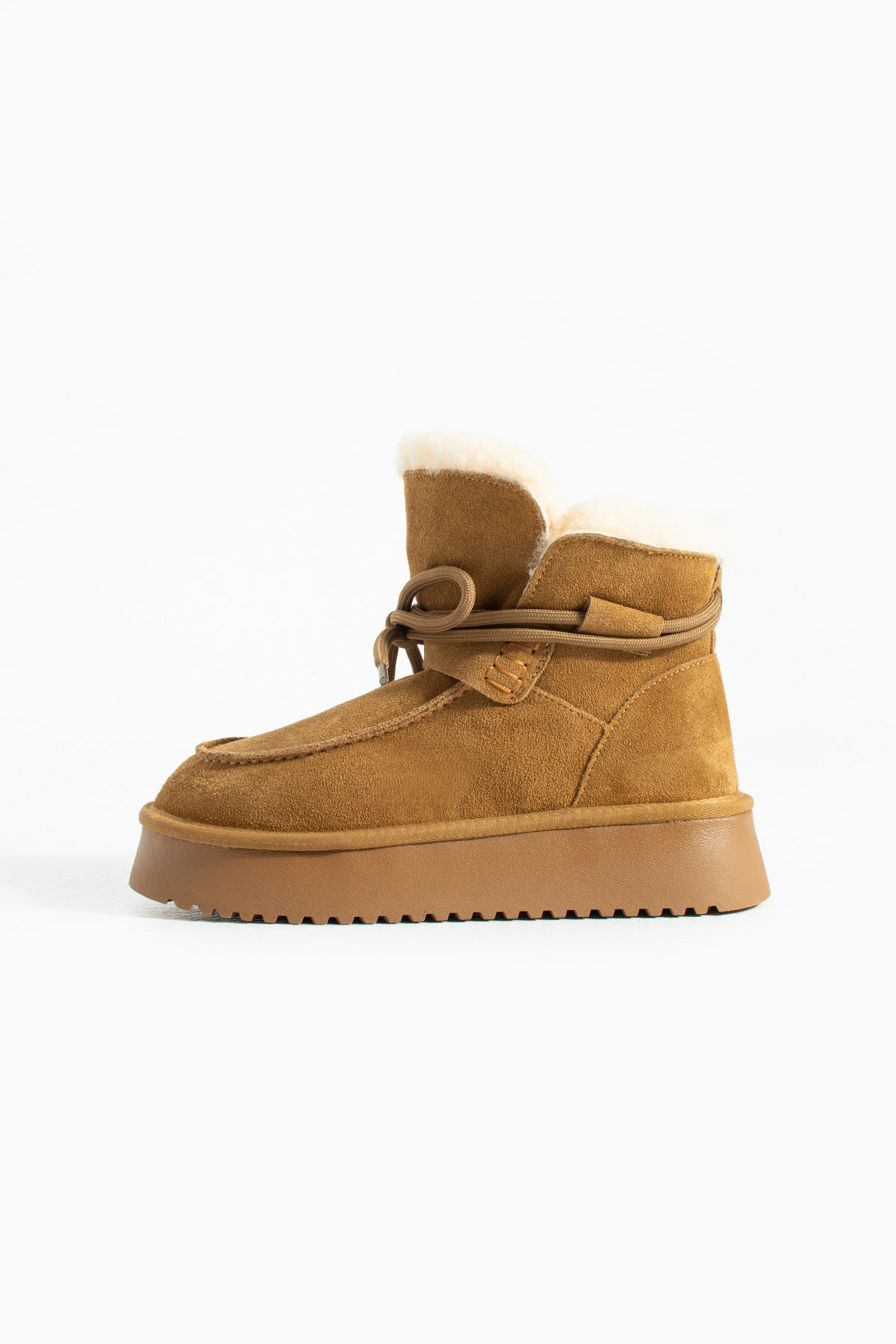 Kadın Taba Süet Yumuşak Deri, Kürklü Kışlık Bağcıklı Bot