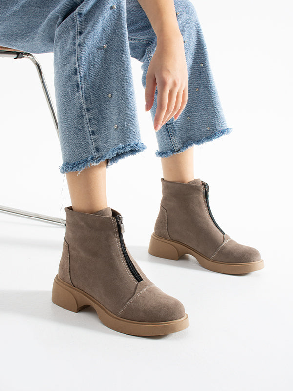 217451115-32 Zenne Kadın Bot Vizon Deri Süet