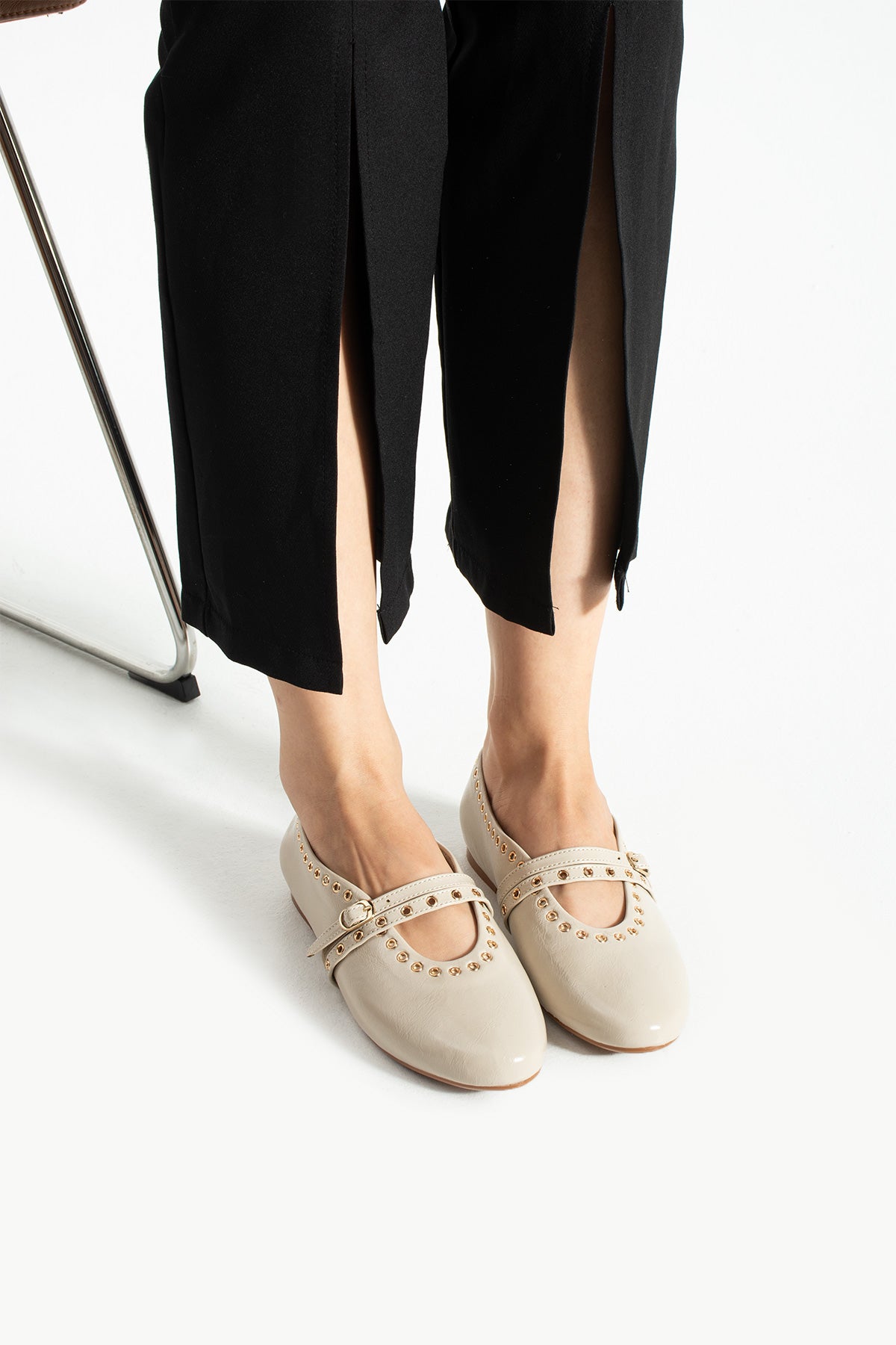 Stato - Bej Renk Tokalı Suni Deri Kadın Babet