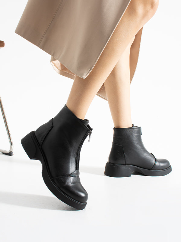 217551115-1 Zenne Kadın Bot Siyah Napa Deri