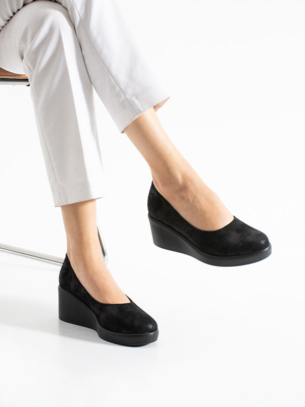 215451114-1 Kadın Topuklu Ayakkabı Siyah Deri Süet