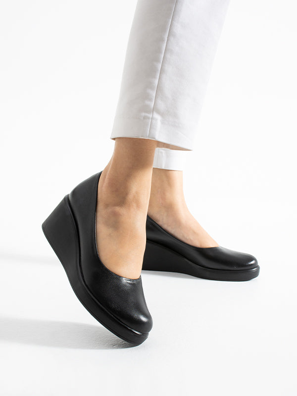 215551114-1 Siyah Deri Napa Kadın Topuklu Ayakkabı