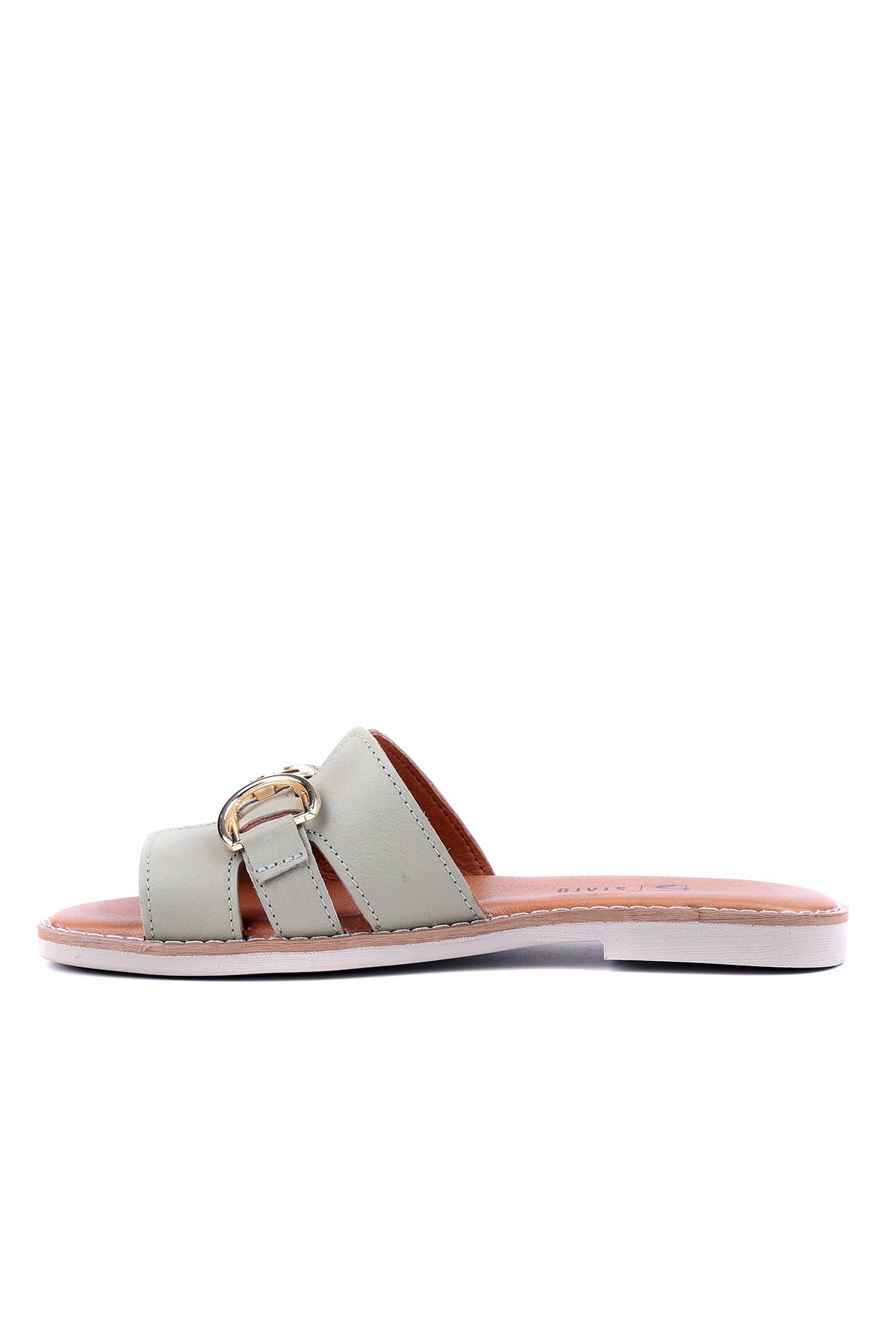 STATO Suzy gold tokalı kadın deri terlik yeşil