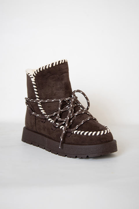 219851141-10S Kadın Yumuşak Rahat Kürklü Bot - Tekstil Süet Kışlık Kahve Bot