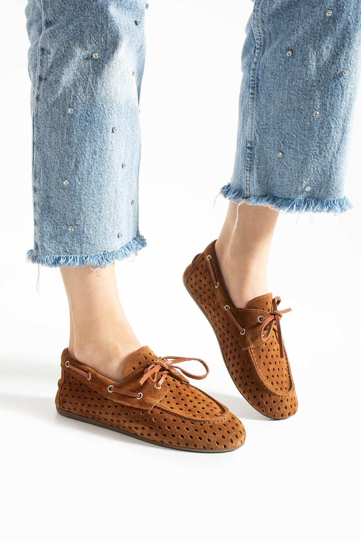 Dört Mevsim Deri Kadın Spor Loafer Ayakkabı-Taba