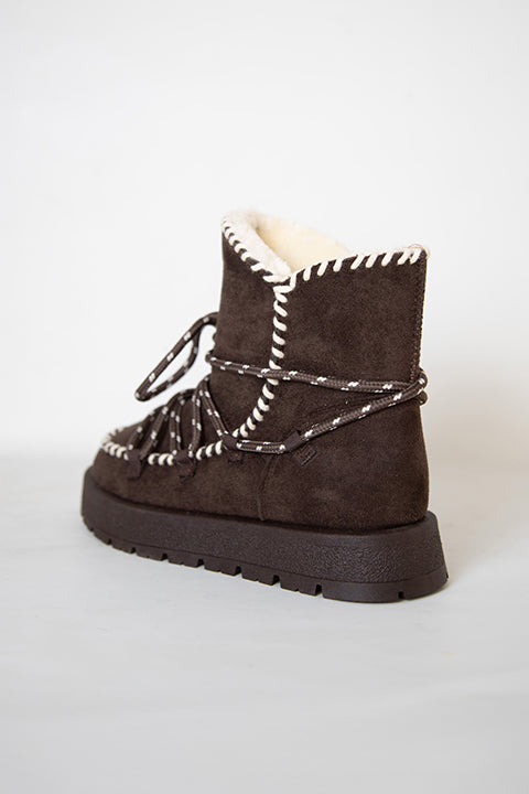 219851141-10S Kadın Yumuşak Rahat Kürklü Bot - Tekstil Süet Kışlık Kahve Bot