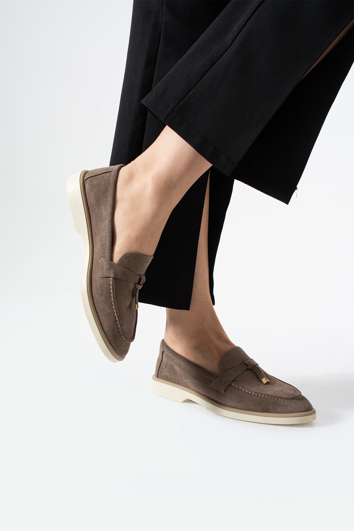 Stato - Hakiki Süet Deri Loafer Vizon Kadın Ayakkab