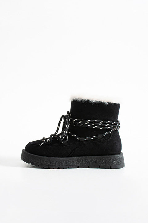219851141-1 Kadın Yumuşak Rahat Kürklü Bot - Tekstil Süet Kışlık Siyah Bot