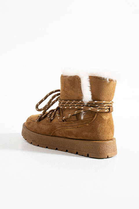219851141-11 Kadın Yumuşak Rahat Kürklü Bot - Tekstil Süet Kışlık Taba Bot