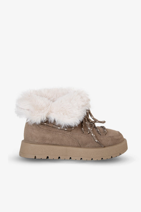 219851141-32 Kadın Yumuşak Rahat Kürklü Bot - Tekstil Süet Kışlık Vizon Bot