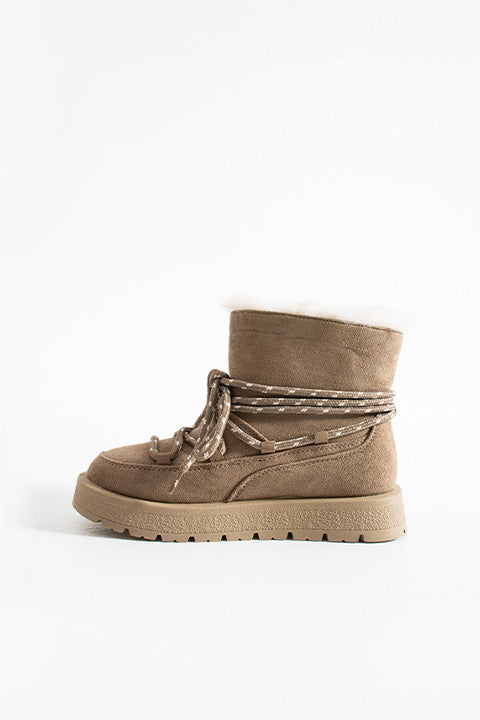 219851141-32 Kadın Yumuşak Rahat Kürklü Bot - Tekstil Süet Kışlık Vizon Bot