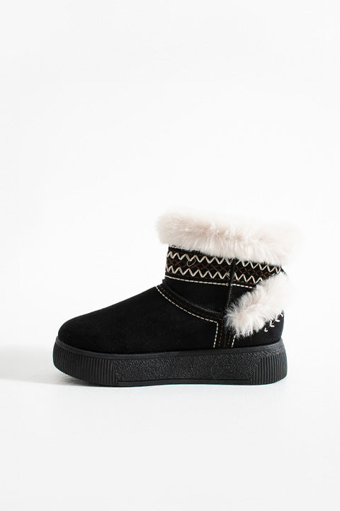219851142-1 Kadın Yumuşak Rahat Kürklü Bot - Tekstil Süet Kışlık Siyah Bot