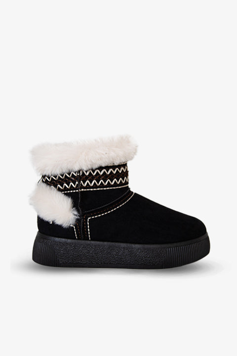 219851142-1 Kadın Yumuşak Rahat Kürklü Bot - Tekstil Süet Kışlık Siyah Bot