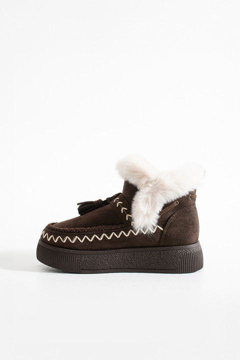 219851142-10P Kadın Yumuşak Rahat Kürklü Bot - Tekstil Süet Kışlık Kahve Bot