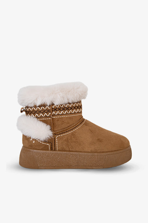 219851142-11 Kadın Yumuşak Rahat Kürklü Bot - Tekstil Süet Kışlık Taba Bot