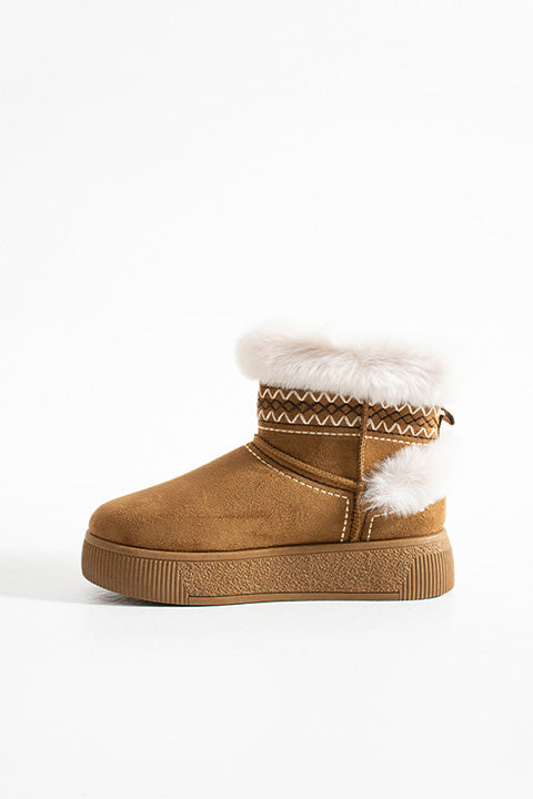 219851142-11 Kadın Yumuşak Rahat Kürklü Bot - Tekstil Süet Kışlık Taba Bot