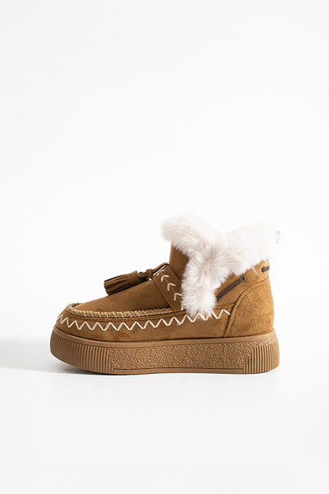 219851142-11P Kadın Yumuşak Rahat Kürklü Bot - Tekstil Süet Kışlık Taba Bot