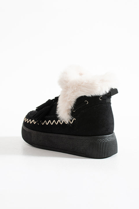 219851142-1P Kadın Yumuşak Rahat Kürklü Bot - Tekstil Süet Kışlık Siyah Bot