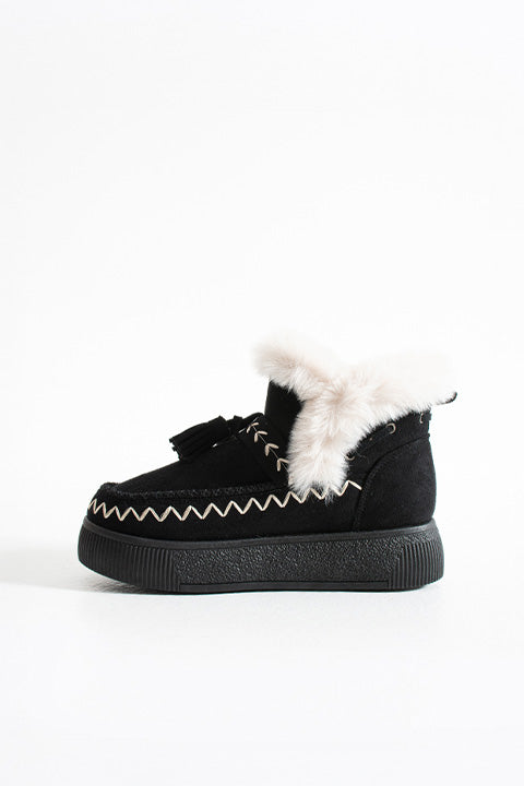 219851142-1P Kadın Yumuşak Rahat Kürklü Bot - Tekstil Süet Kışlık Siyah Bot