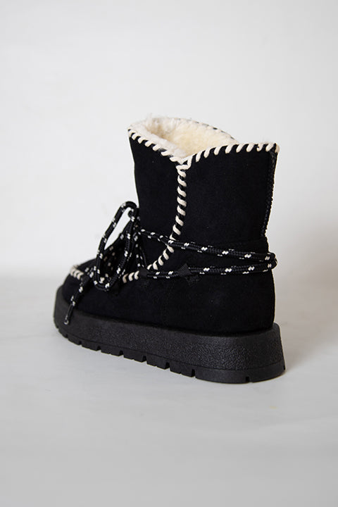 219851141-1S Kadın Yumuşak Rahat Kürklü Bot - Tekstil Süet Kışlık Siyah Bot