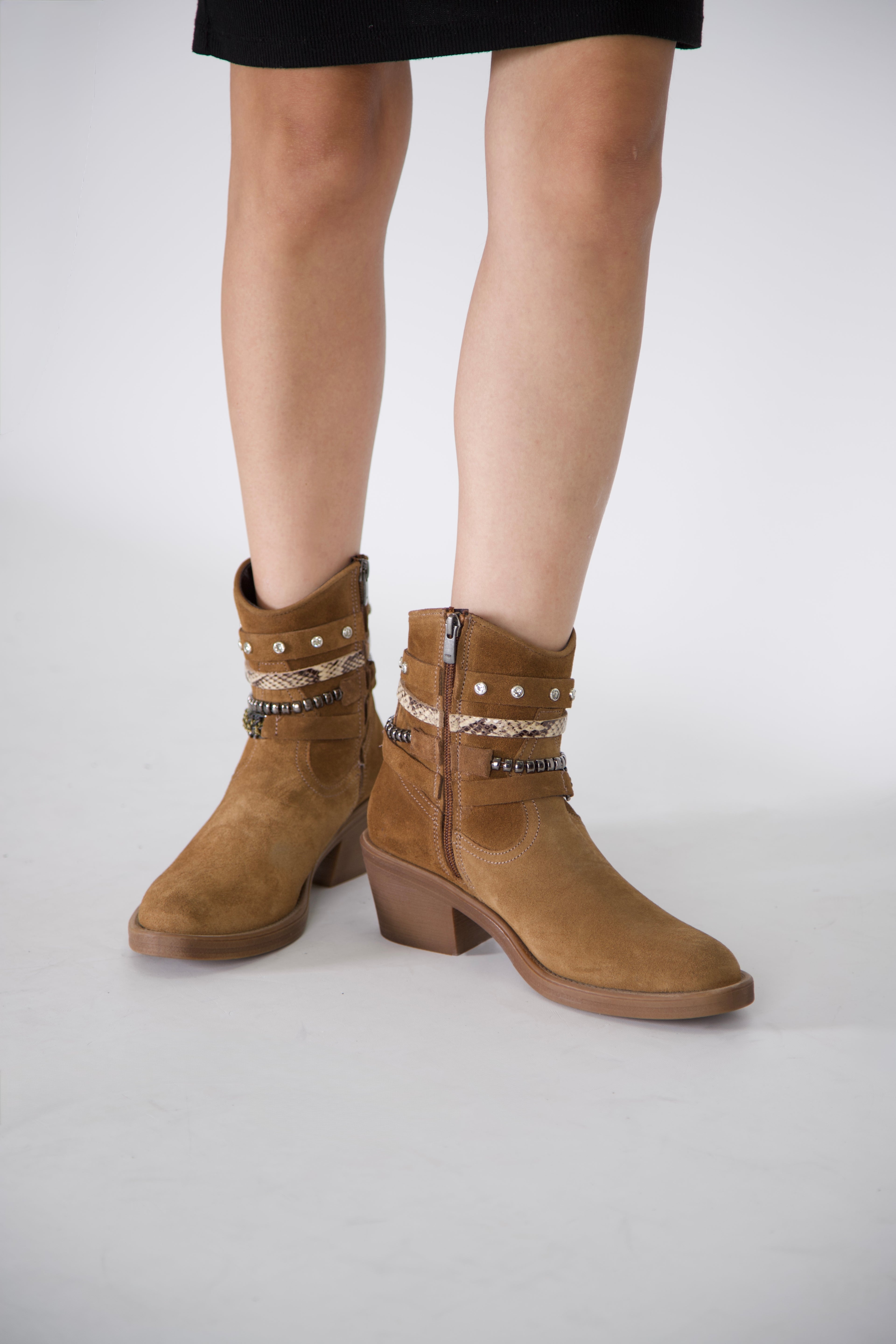 Stato - Taba Hakiki Süet Deri Fermuarlı Kadın Bot 25-1057-B