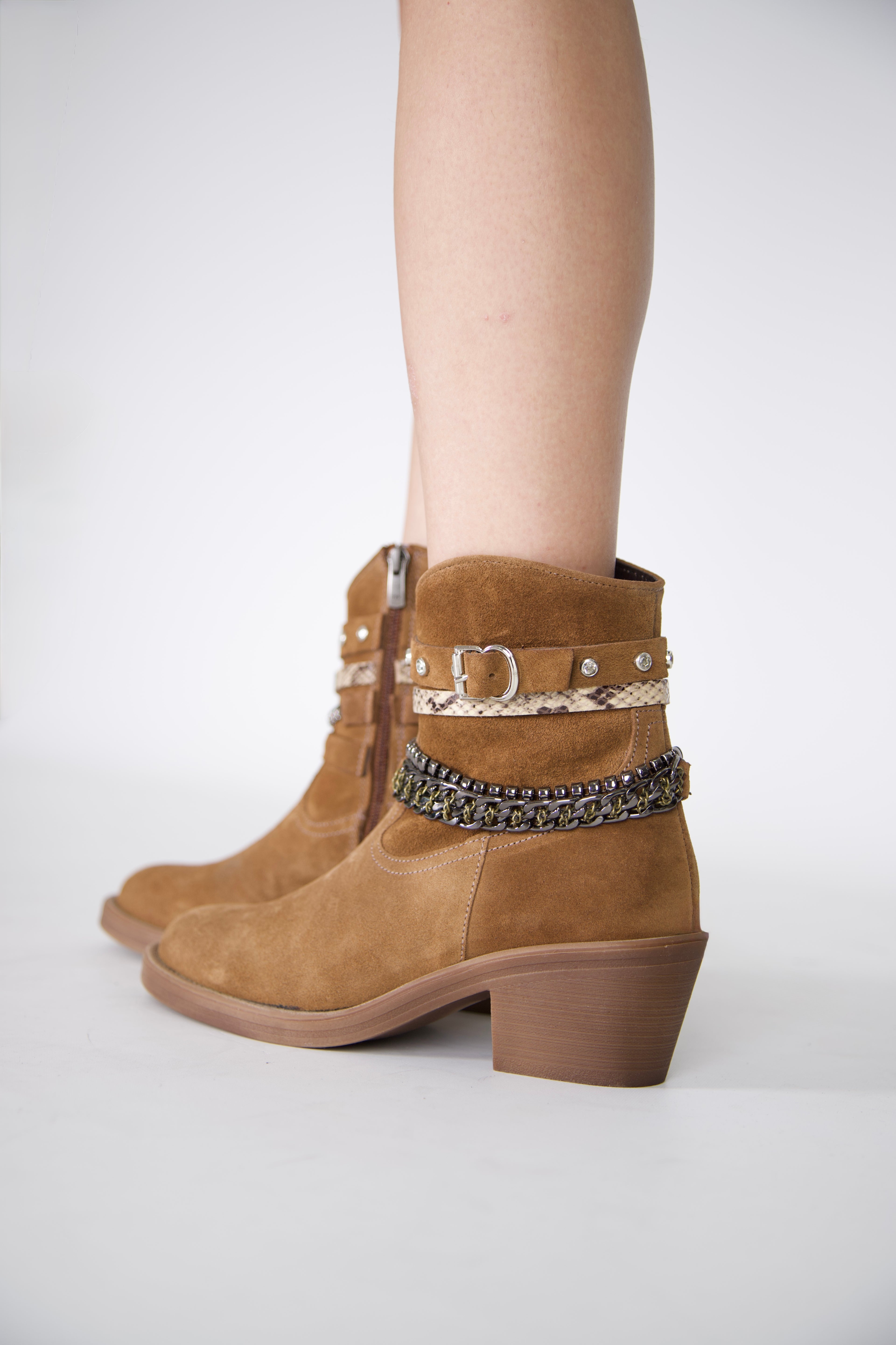 Stato - Taba Hakiki Süet Deri Fermuarlı Kadın Bot 25-1057-B