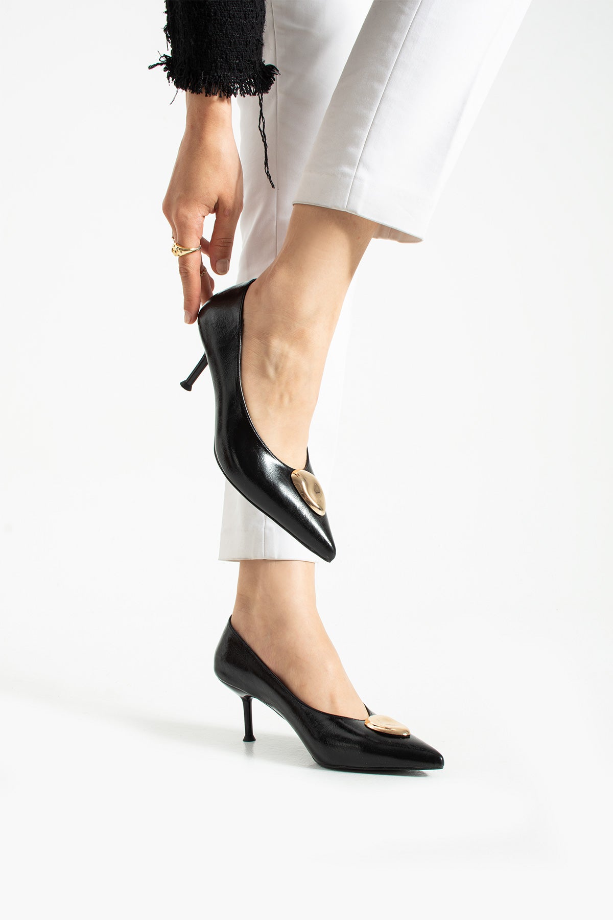 Stato - Siyah Renk Tokalı Suni Deri Kadın Topuklu Ayakkabı