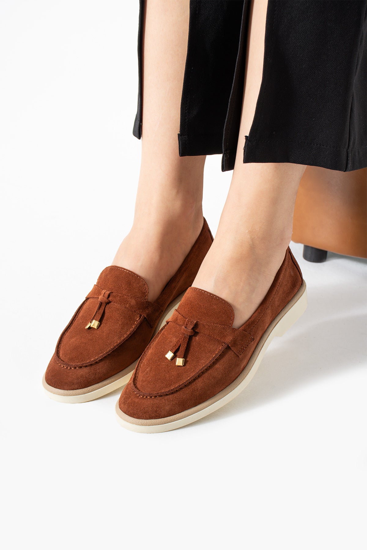 Stato - Hakiki Süet Deri Loafer Taba Kadın Ayakkab