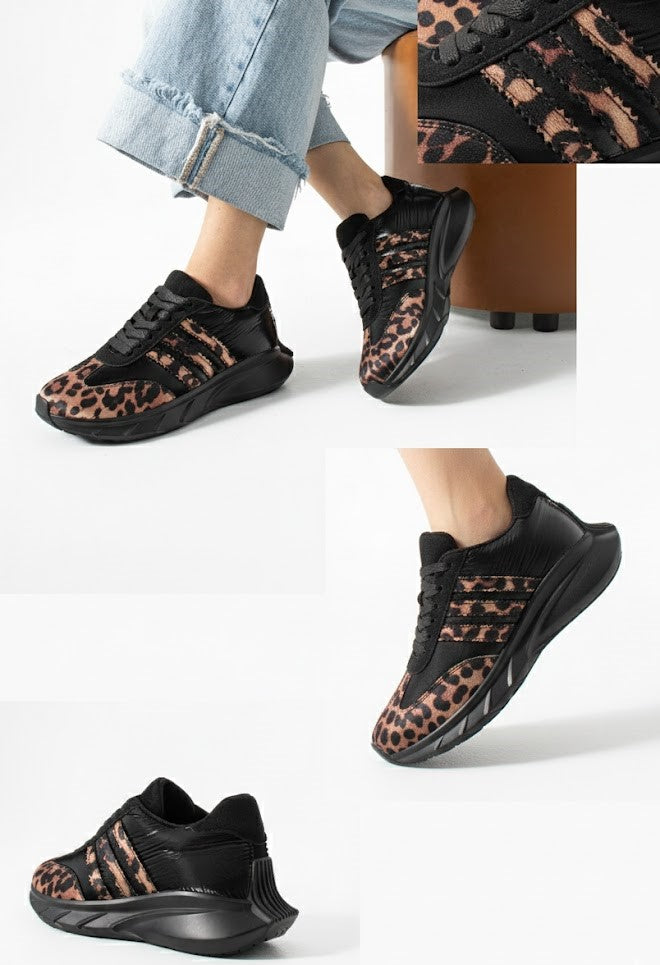 Kadın Comfort Spor Ayakkabı – Siyah Leopar Desenli