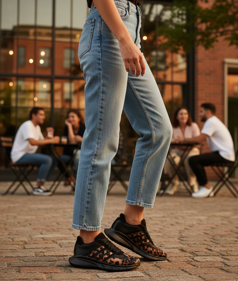 Kadın Comfort Spor Ayakkabı – Siyah Leopar Desenli