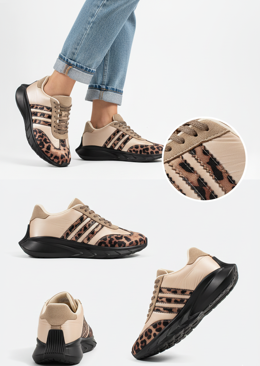 Kadın Comfort Spor Ayakkabı Bej Leopar Desenli