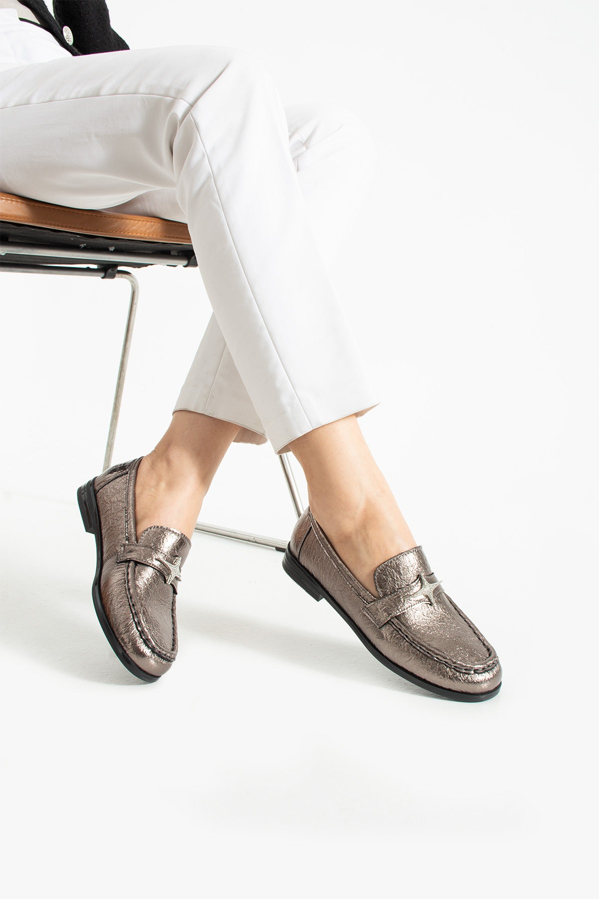 Stato - Platin Renk Kadın Loafer