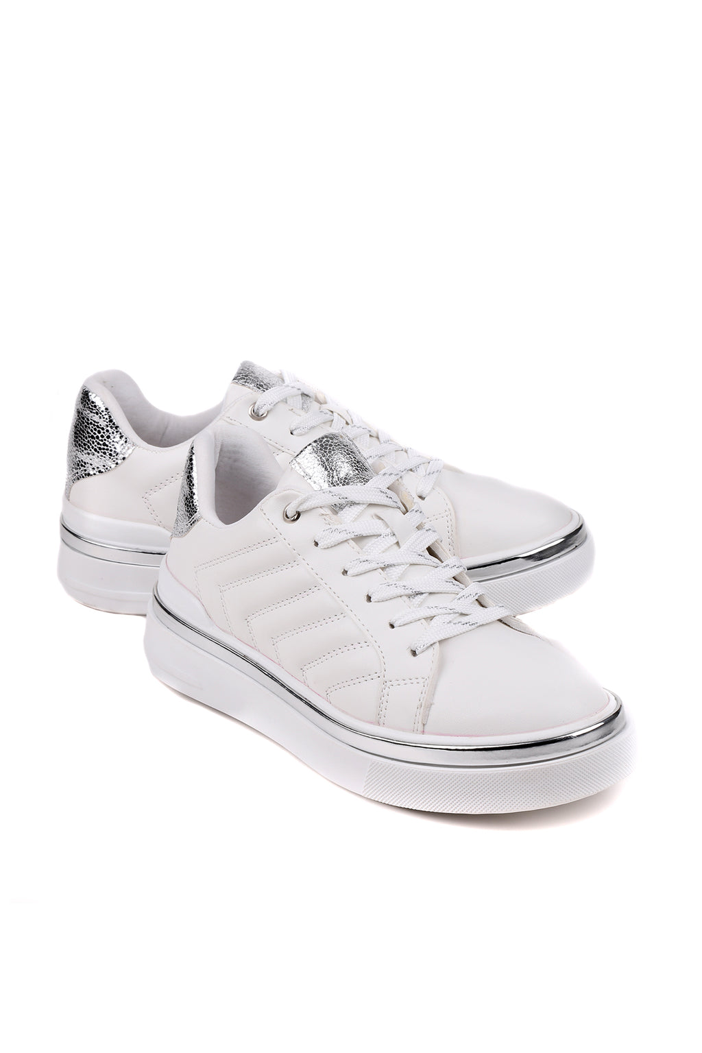 Stato Nova Kapitoneli Gümüş Detaylı Beyaz Kadın Sneaker