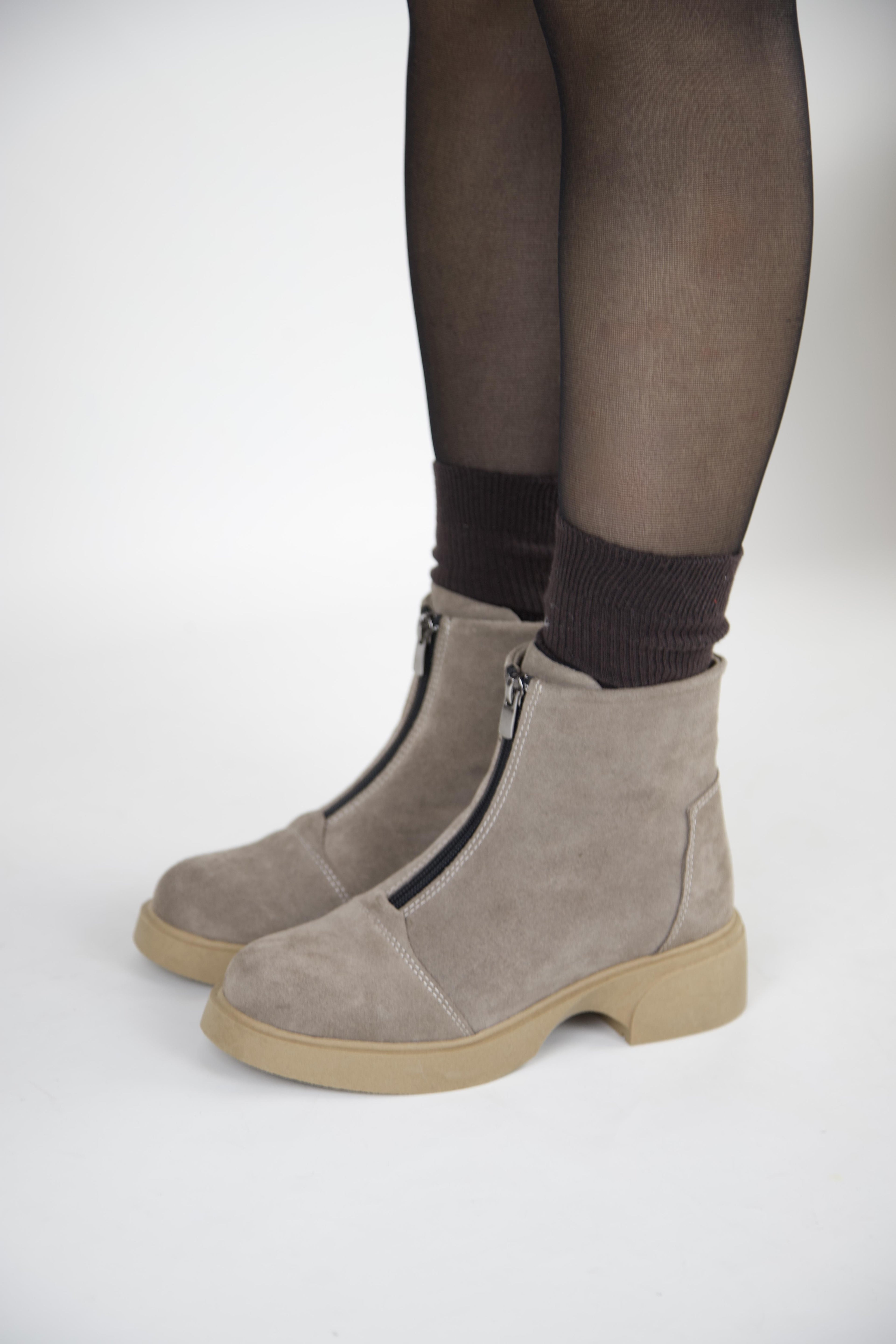 217451115-32 Zenne Kadın Bot Vizon Deri Süet