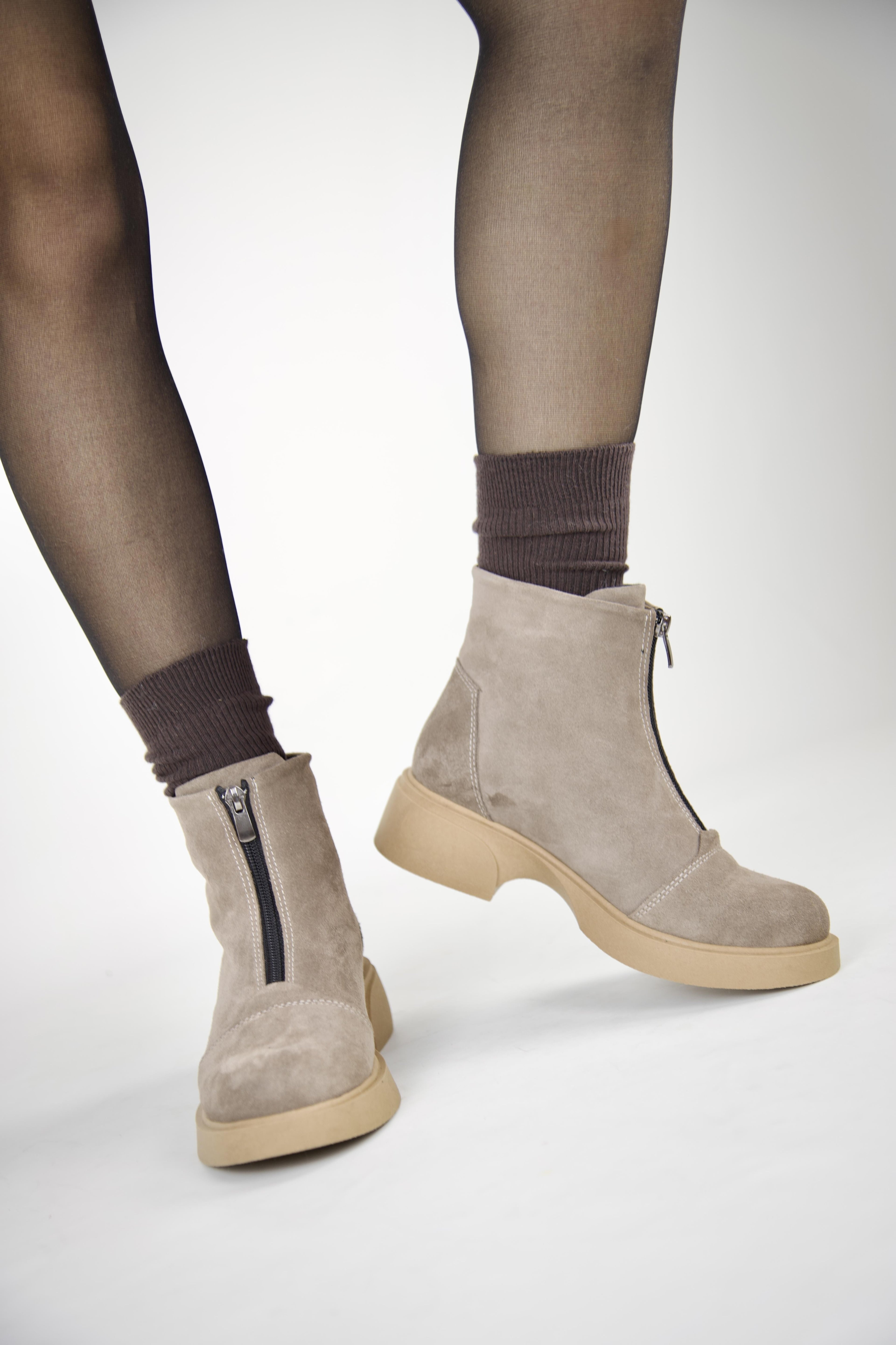 217451115-32 Zenne Kadın Bot Vizon Deri Süet