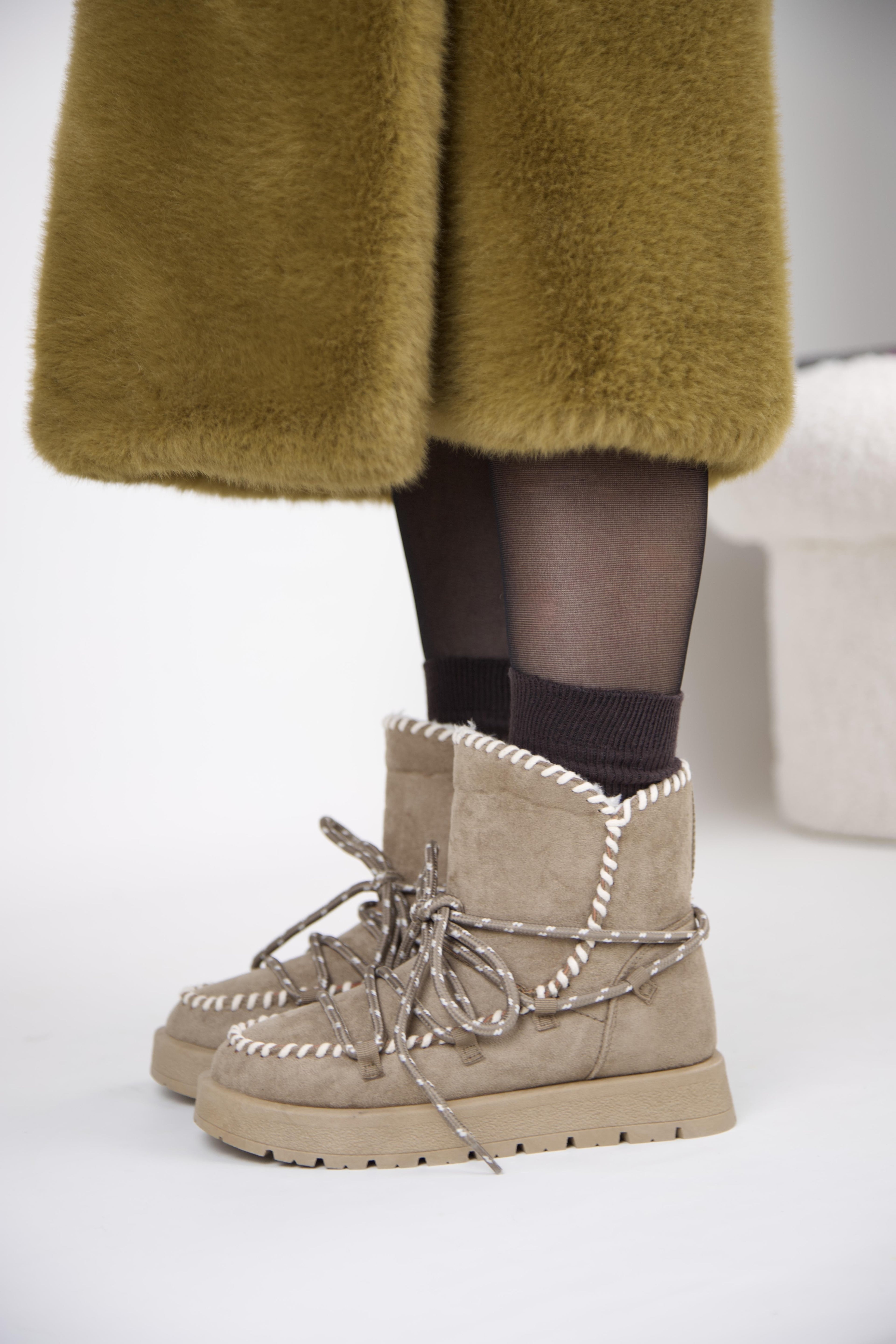 219851141-32S Kadın Yumuşak Rahat Kürklü Bot - Tekstil Süet Kışlık Vizon Bot