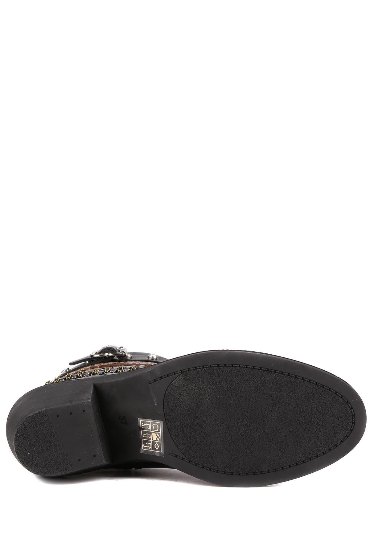 Stato - Siyah Hakiki Deri Fermuarlı Kadın Bot 25-1057-B