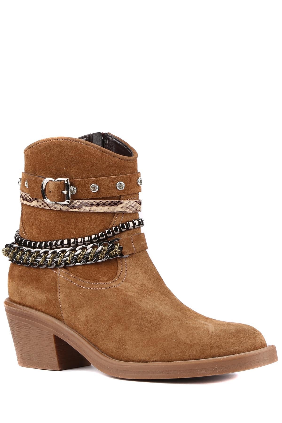 Stato - Taba Hakiki Süet Deri Fermuarlı Kadın Bot 25-1057-B