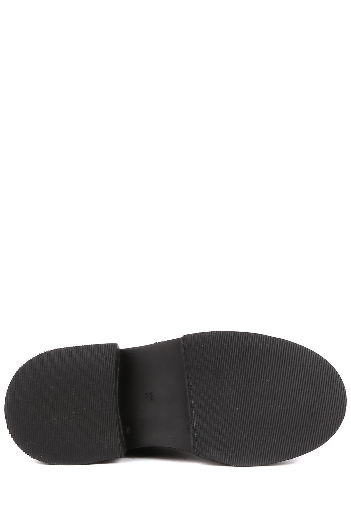 Stato - Siyah Hakiki Deri Fermuarlı Kadın Postal Bot