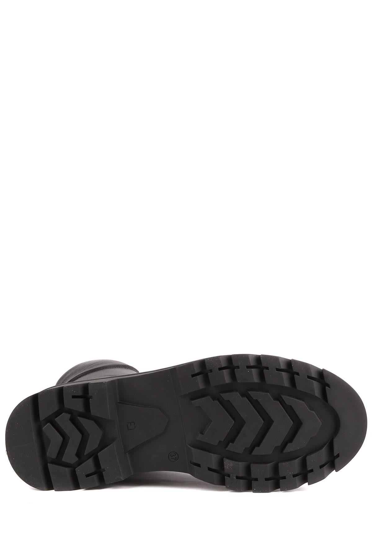 Stato - Siyah Hakiki Deri Fermuarlı Kadın Postal Bot