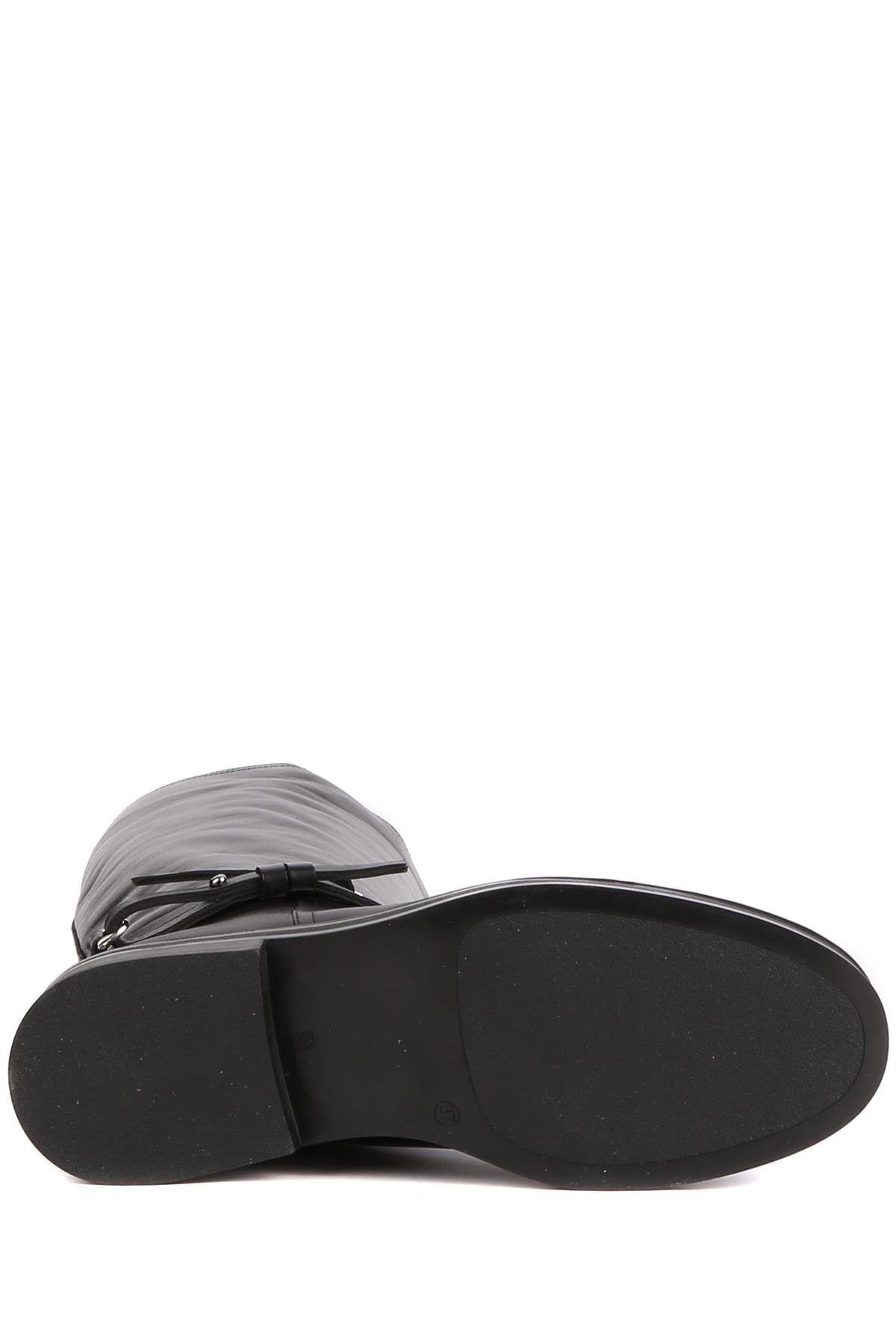 Stato - Siyah Hakiki Deri Fermuarsız Kadın Çizme