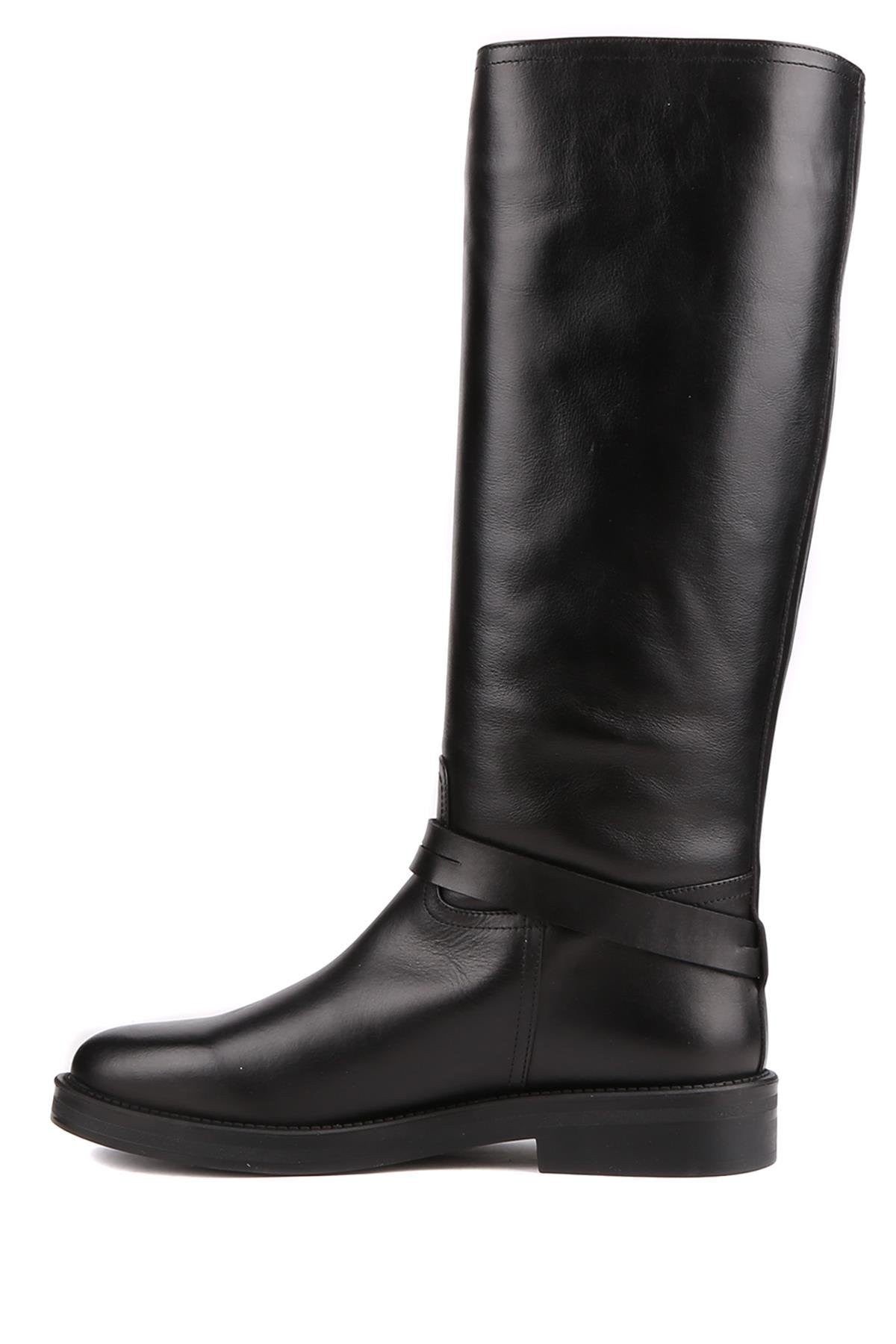 Stato - Siyah Hakiki Deri Fermuarsız Kadın Çizme
