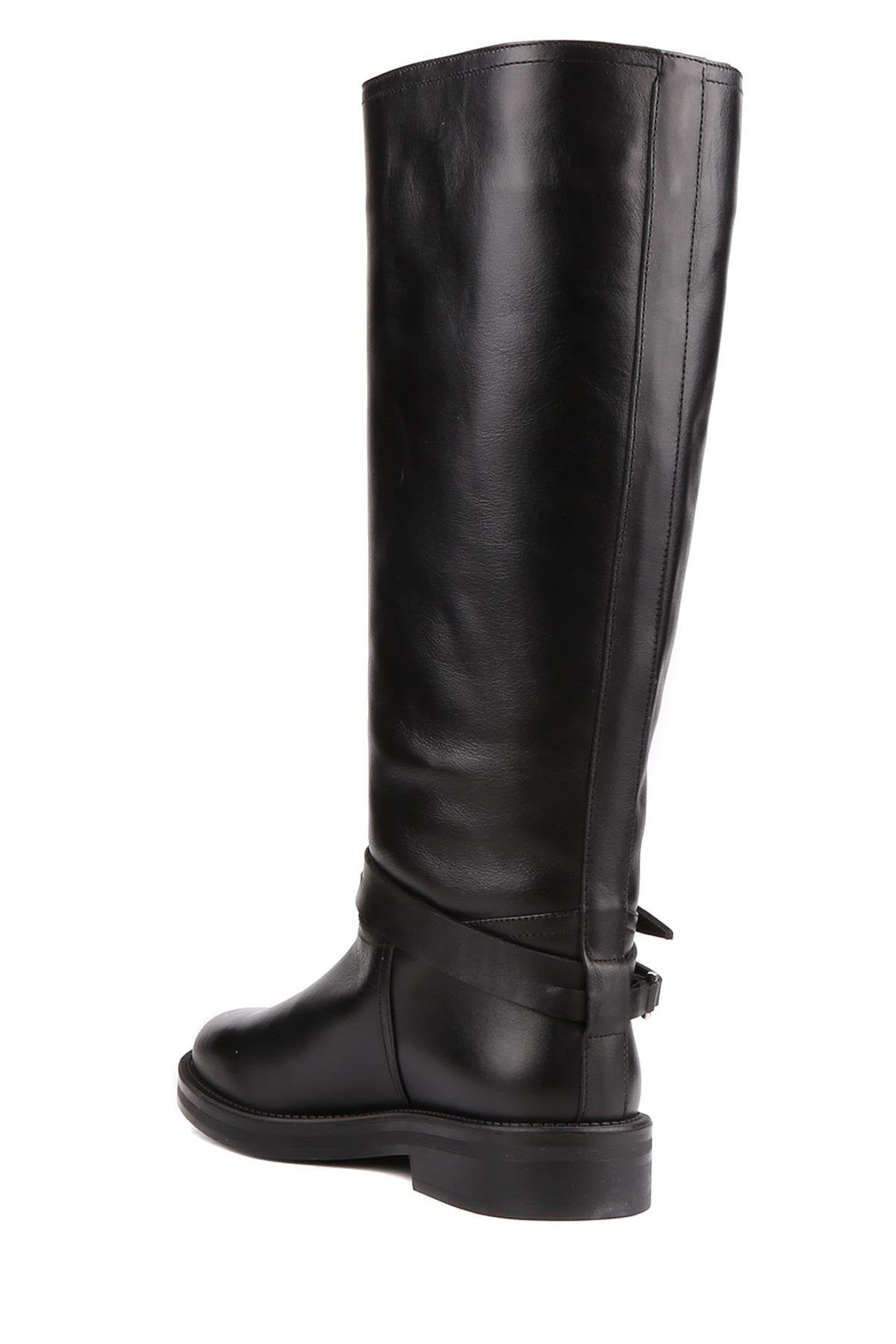 Stato - Siyah Hakiki Deri Fermuarsız Kadın Çizme