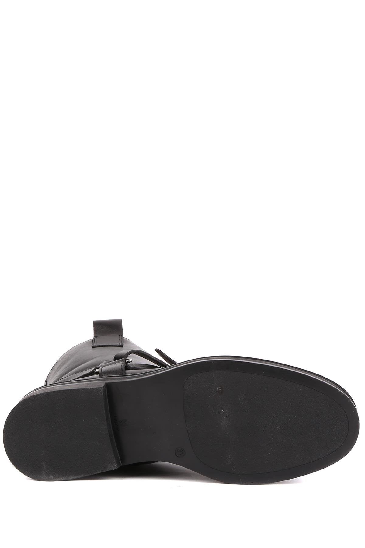 Stato - Siyah Hakiki Deri Fermuarlı Kadın Postal Bot