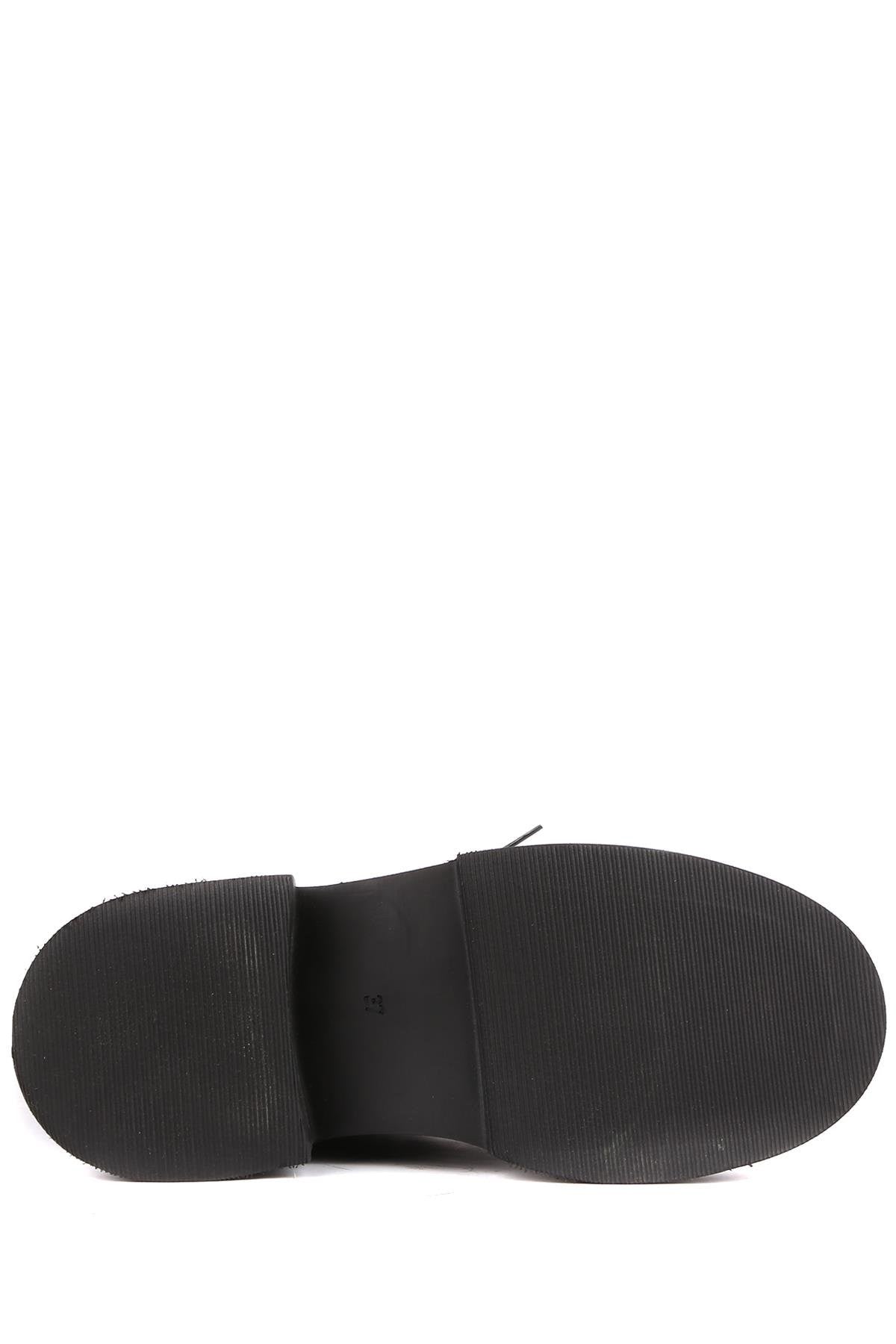 Stato - Siyah Hakiki Deri Fermuarlı Kadın Postal Bot