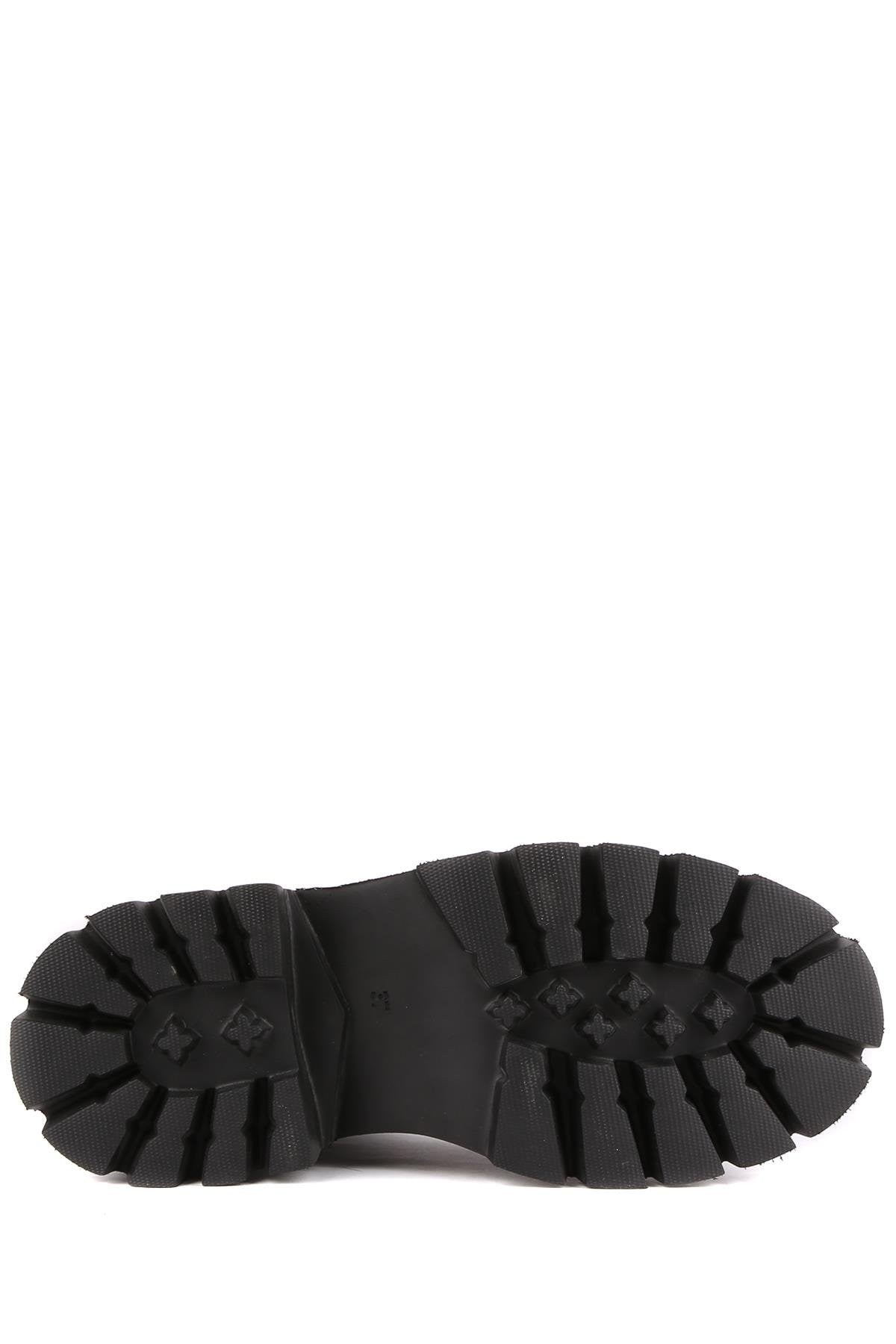 Stato - Siyah Hakiki Deri Fermuarlı Kadın Postal Bot