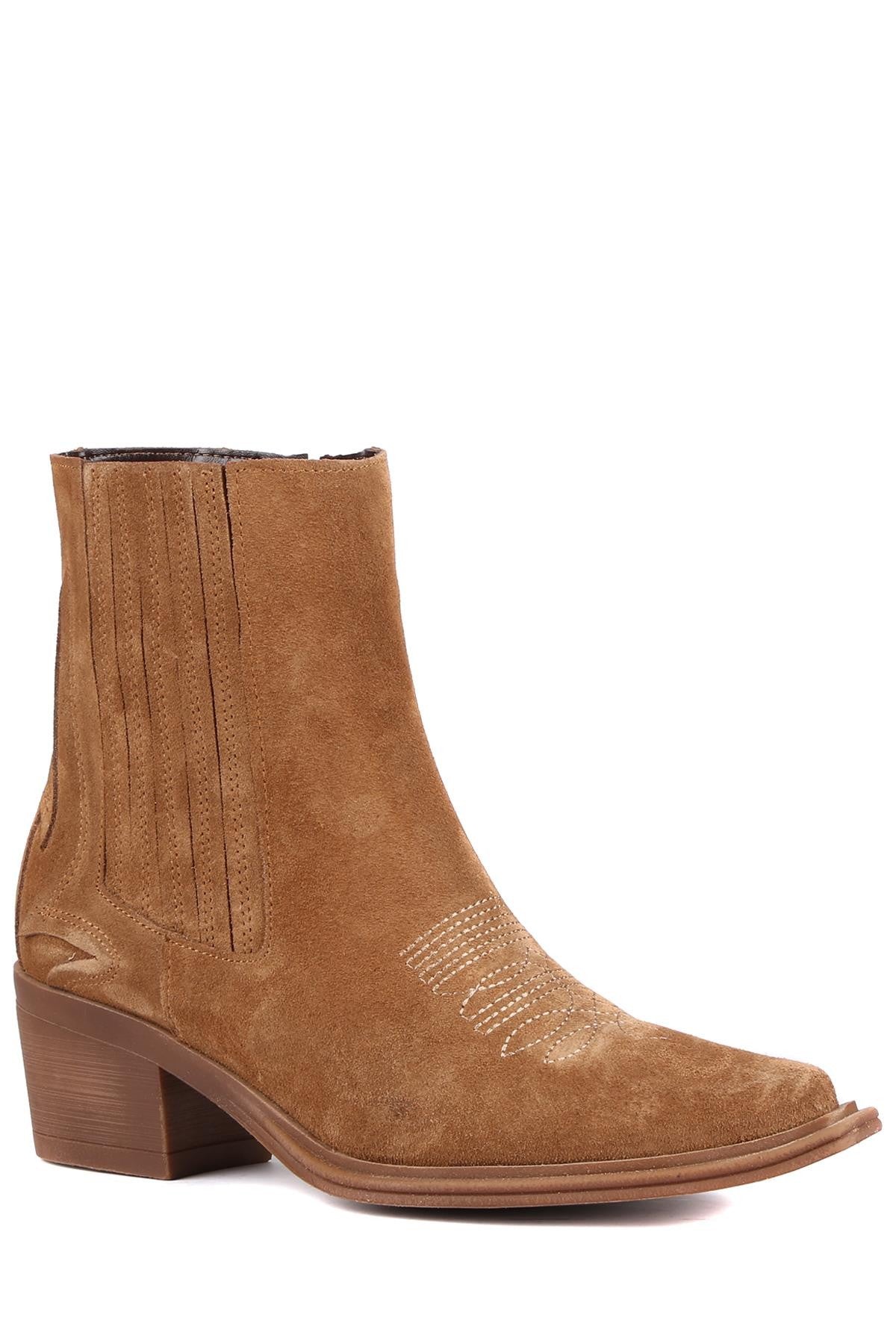 Stato - Taba Hakiki Süet Deri Fermuarlı Kadın Bot 25-1535