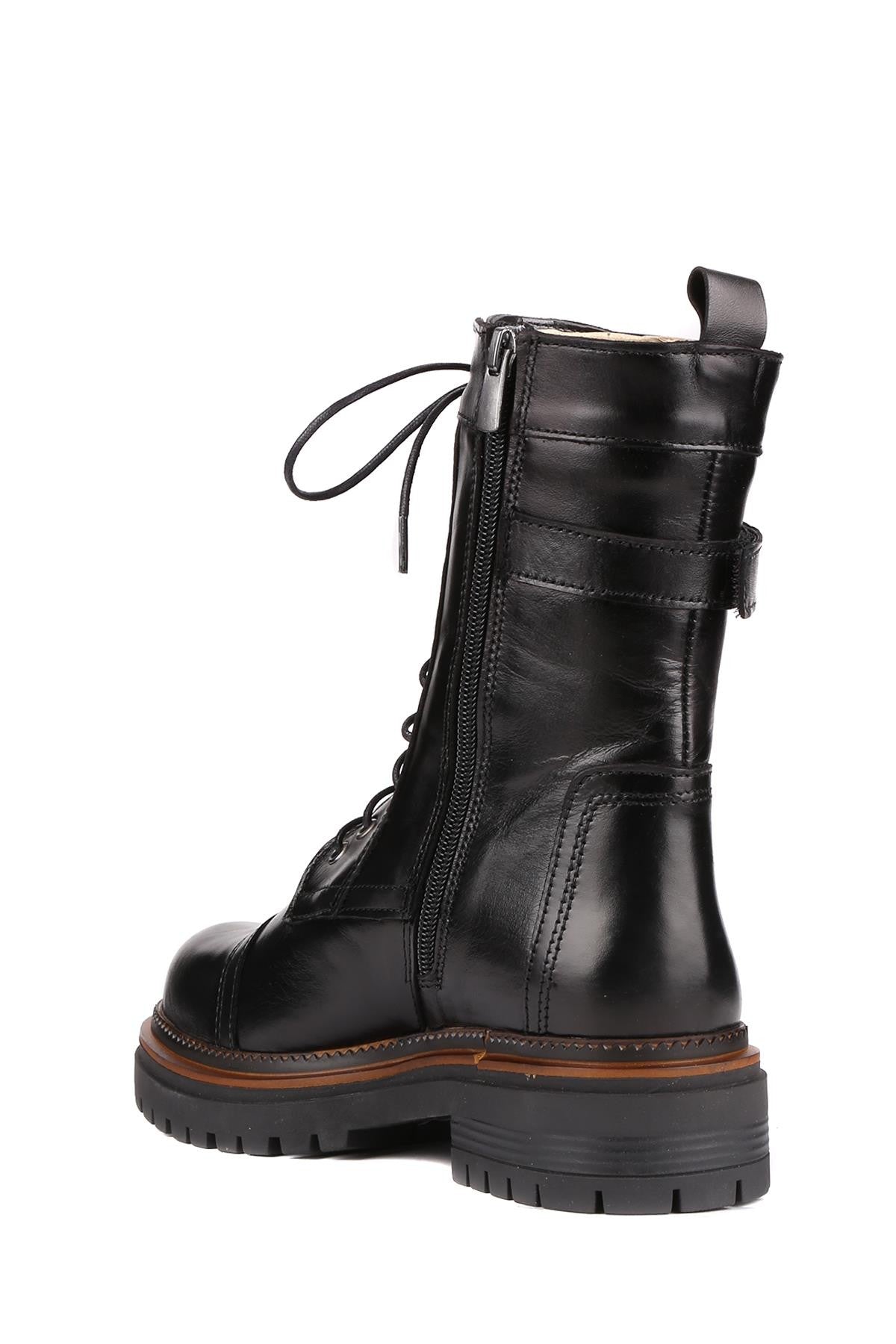 Stato - Siyah Hakiki Deri Fermuarlı Kadın Bot 25-2627