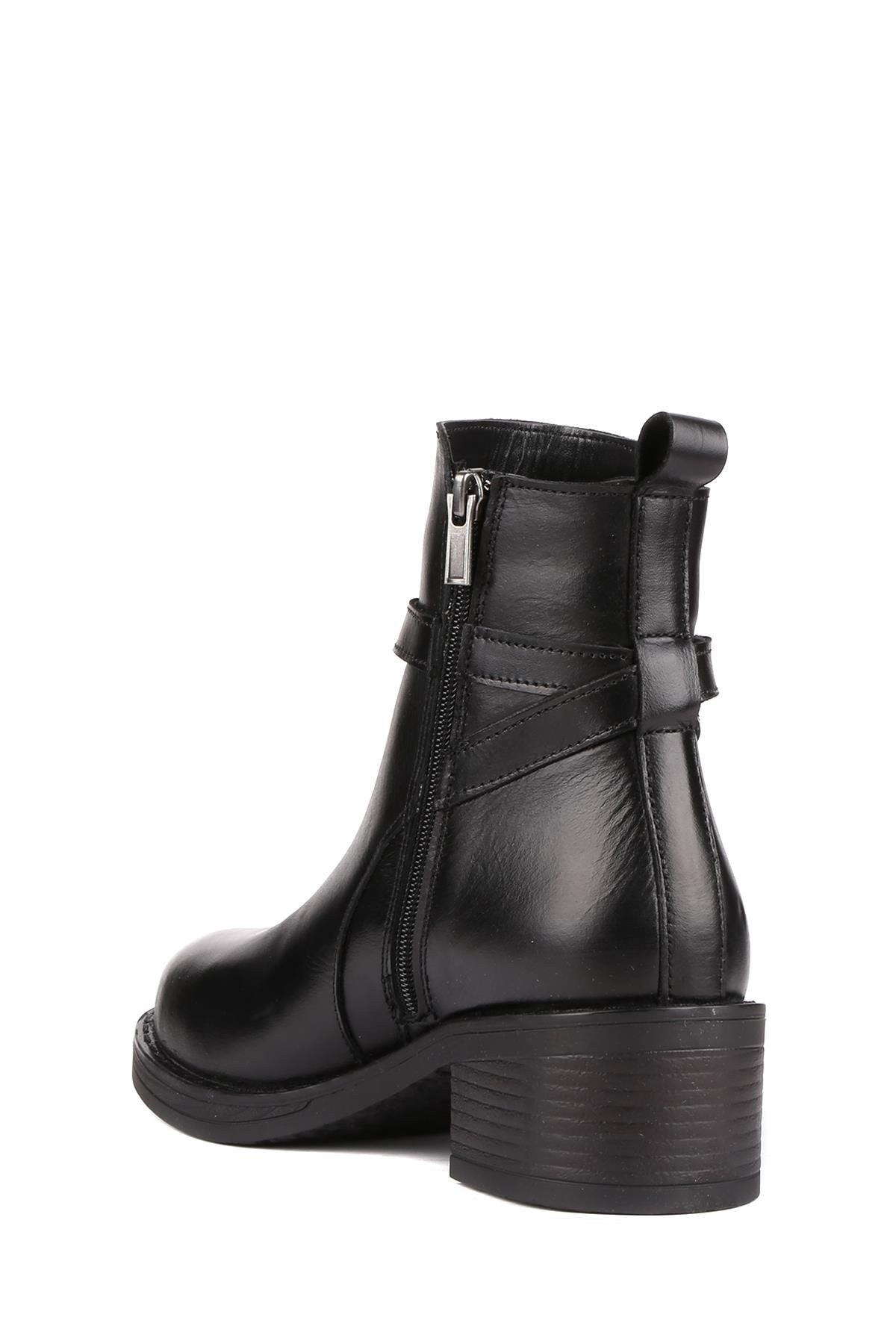 Stato - Siyah Hakiki Deri Fermuarlı Kadın Bot 25-5380